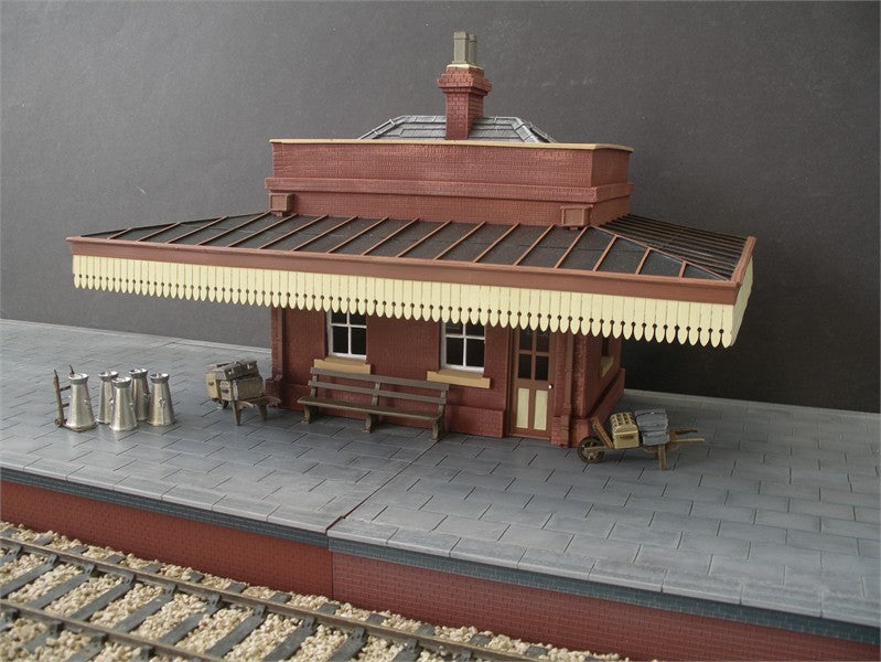 Brick-built station building with canopy
