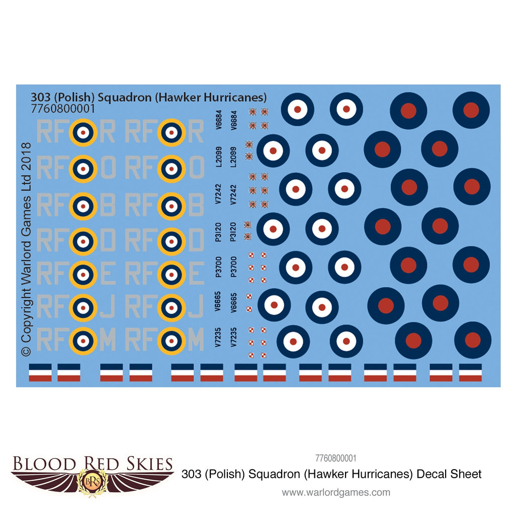 303 Raf Decals 303 (Polish) Squadron (Hawker Hurricanes) decal sheet – Skytrex